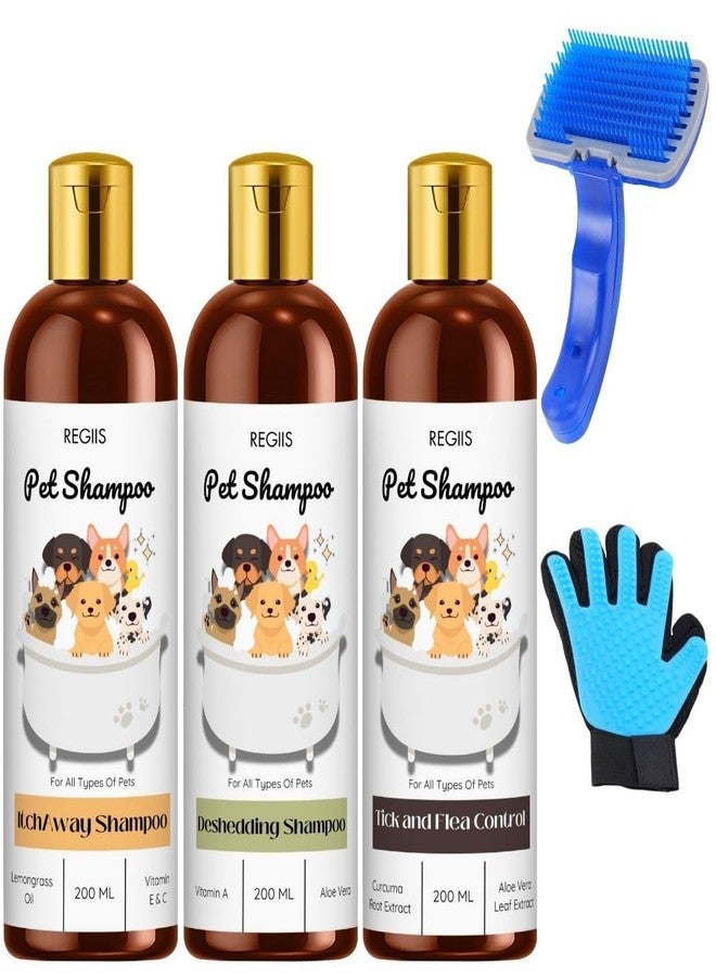 مجموعة شامبو الحيوانات الأليفة من ريجيس مع قفاز للعناية، عبوة من 3 قطع، شامبو طبيعي للكلاب للتخلص من الحكة، وإزالة الشعر الزائد، ومكافحة القراد والبراغيث، 200 مل لكل عبوة (عبوة من 5 قطع) - Image 1